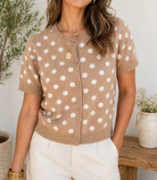 Khaki Polka Dot Button Cardigan Full Run RTS