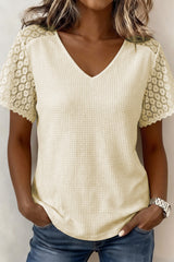 Lace Sleeve Waffle Knit Blouse RTS