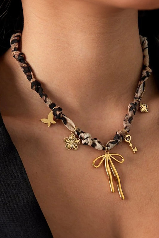 Leopard Bow Scarf Necklace NEW RTS