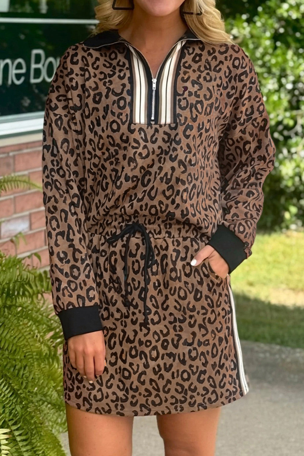 Leopard Quarter Zip Skirt Set