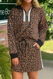 Leopard Quarter Zip Skirt Set