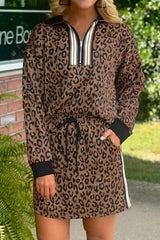 Leopard Quarter Zip Skirt Set