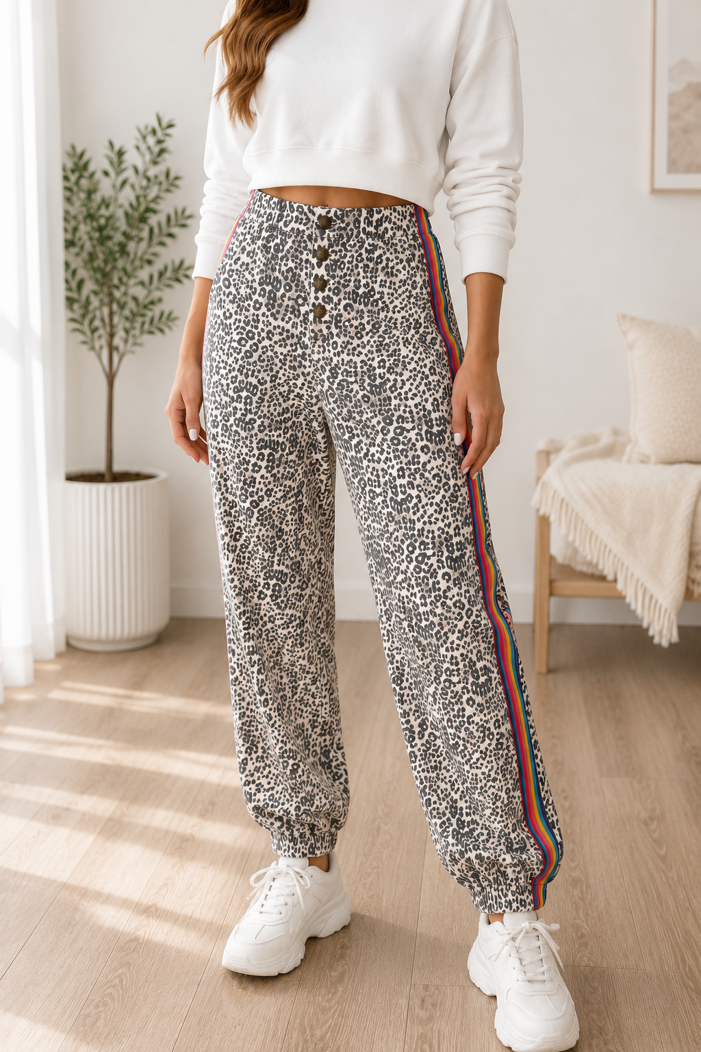 Leopard Rainbow Striped Joggers
