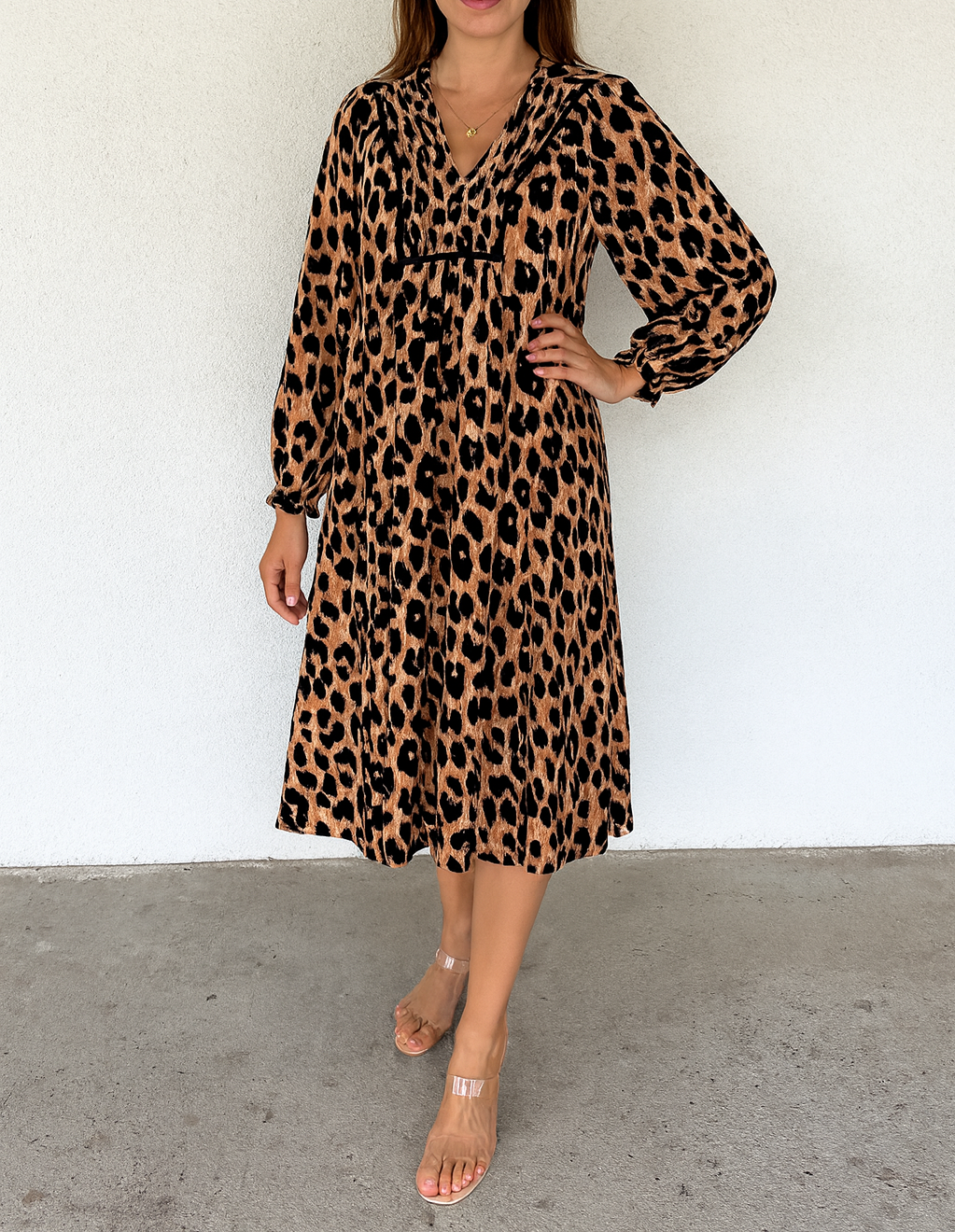 Leopard Smocked Midi Dress New RTS