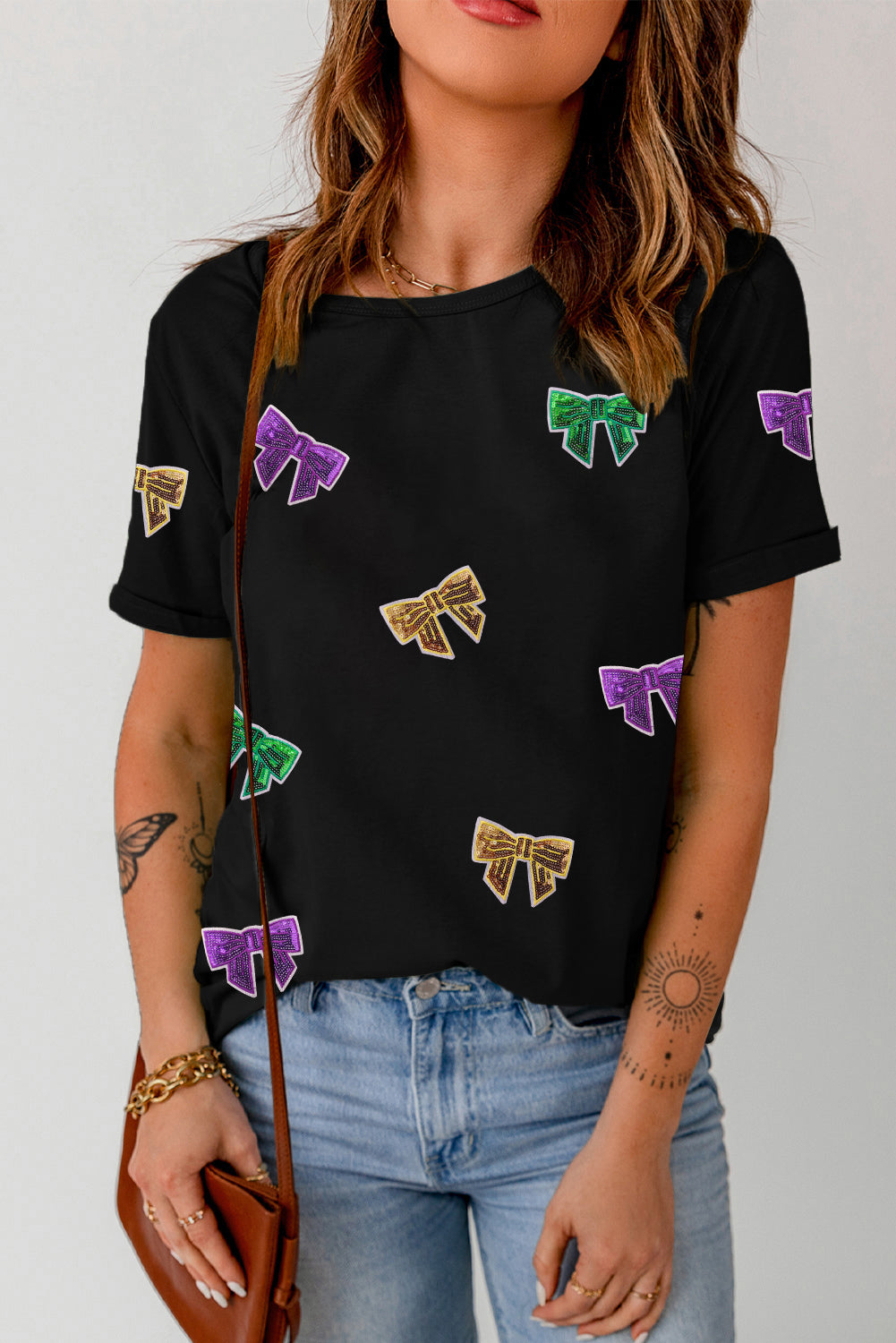 Mardi Gras Black Sequin Bow Top