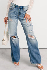 Mid Rise Distressed Straight Jeans