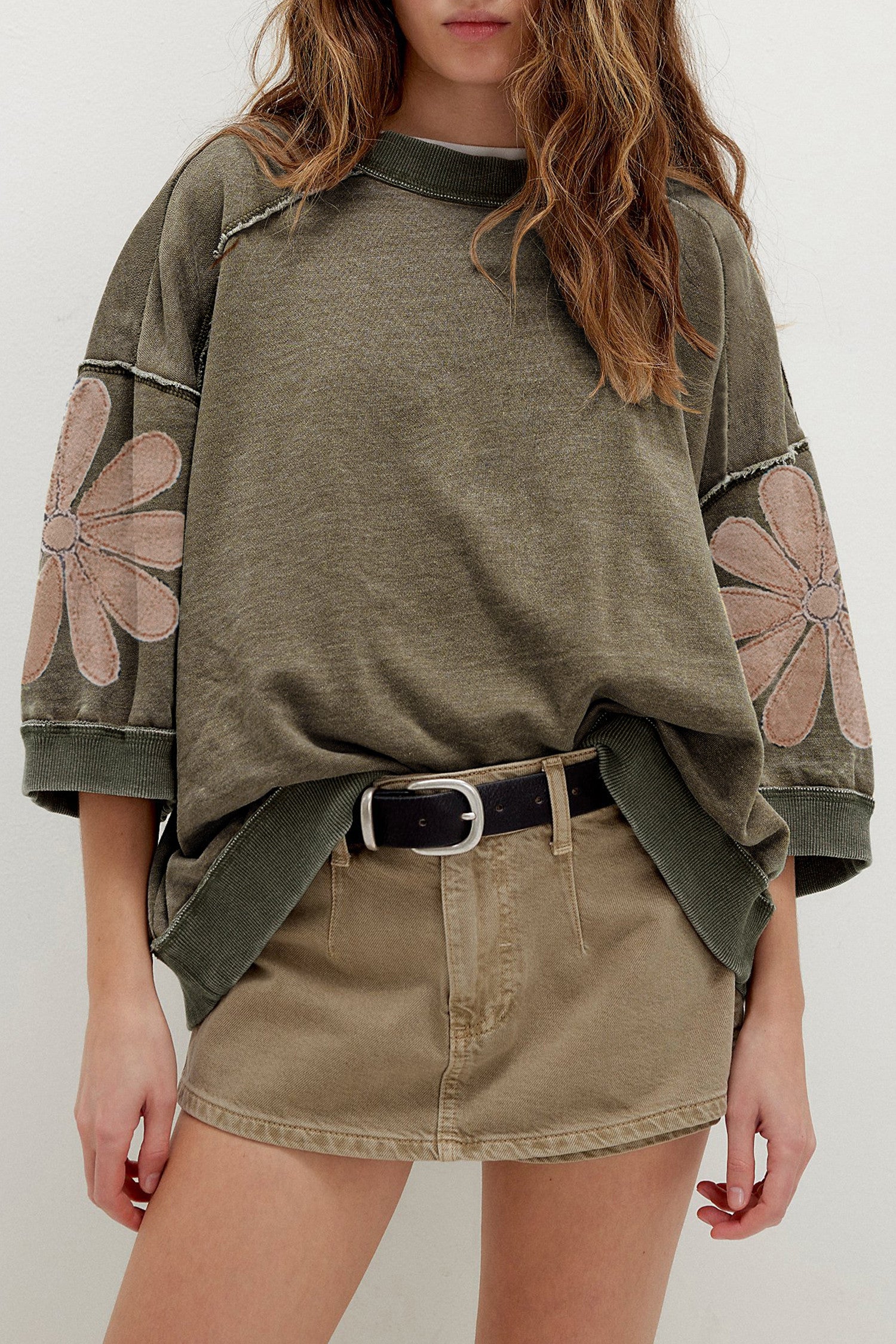 Mineral Wash Raw Seam Patched Top