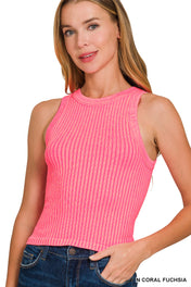 Ribbed-Washed Seamless Tank Top Zenana