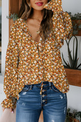 Orange Boho Floral Blouse