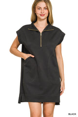 Textured Knit Quarter Zip Dress Zenana RTS