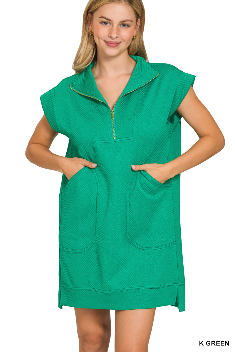 Textured Knit Quarter Zip Dress Zenana RTS