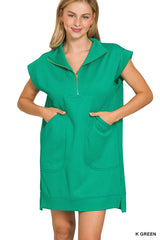 Textured Knit Quarter Zip Dress Zenana RTS