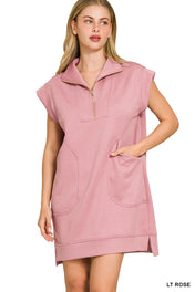 Textured Knit Quarter Zip Dress Zenana RTS