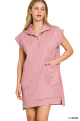 Textured Knit Quarter Zip Dress Zenana RTS