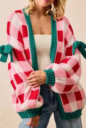 Pink Plaid Bowknot Cardigan