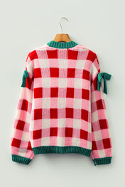Pink Plaid Bowknot Cardigan