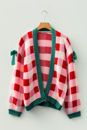 Pink Plaid Bowknot Cardigan