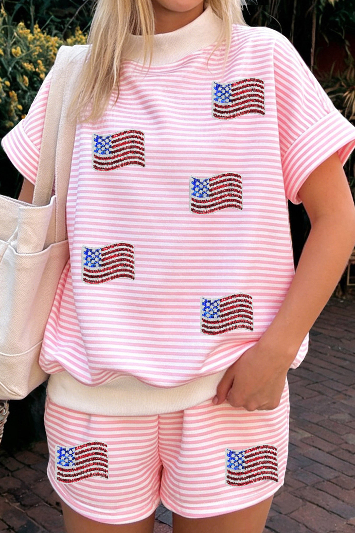 Pink Stripe Sequin Flag Set RTS