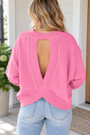 Pink Backless Pullover Sweater