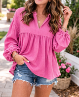 Pink Corded V Neck Blouse
