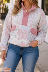Pink Floral Quilted Plus Sweatshirt