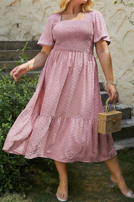 Pink Plus Smocked Midi Dress