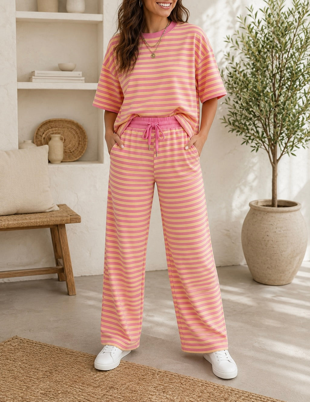 Pink Stripe Elastic Set