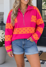 Pink Stripe Polka Dot Quarter Zip