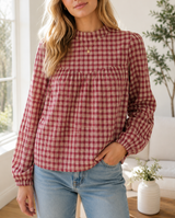 Plaid Keyhole Pleated Blouse RTS
