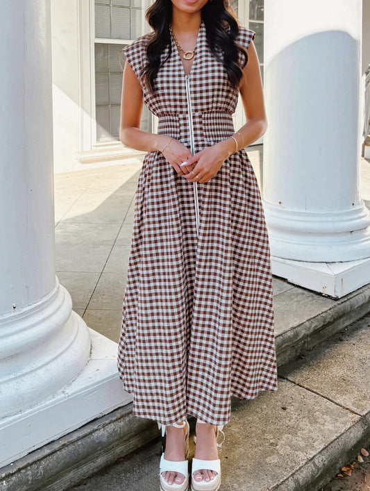 Plaid Zipper Maxi Dress New RTS