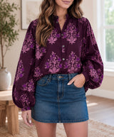 Purple Floral Button Blouse