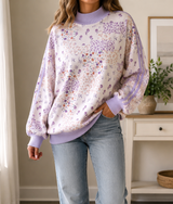 Purple Floral Colorblock Sweatshirt