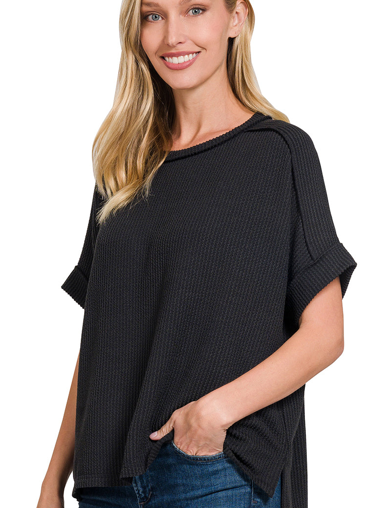 Raised-Rib Cuff Sleeve Top Zenana RTS