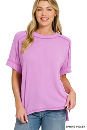 Raised-Rib Cuff Sleeve Top Zenana RTS