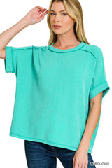 Raised-Rib Cuff Sleeve Top Zenana RTS