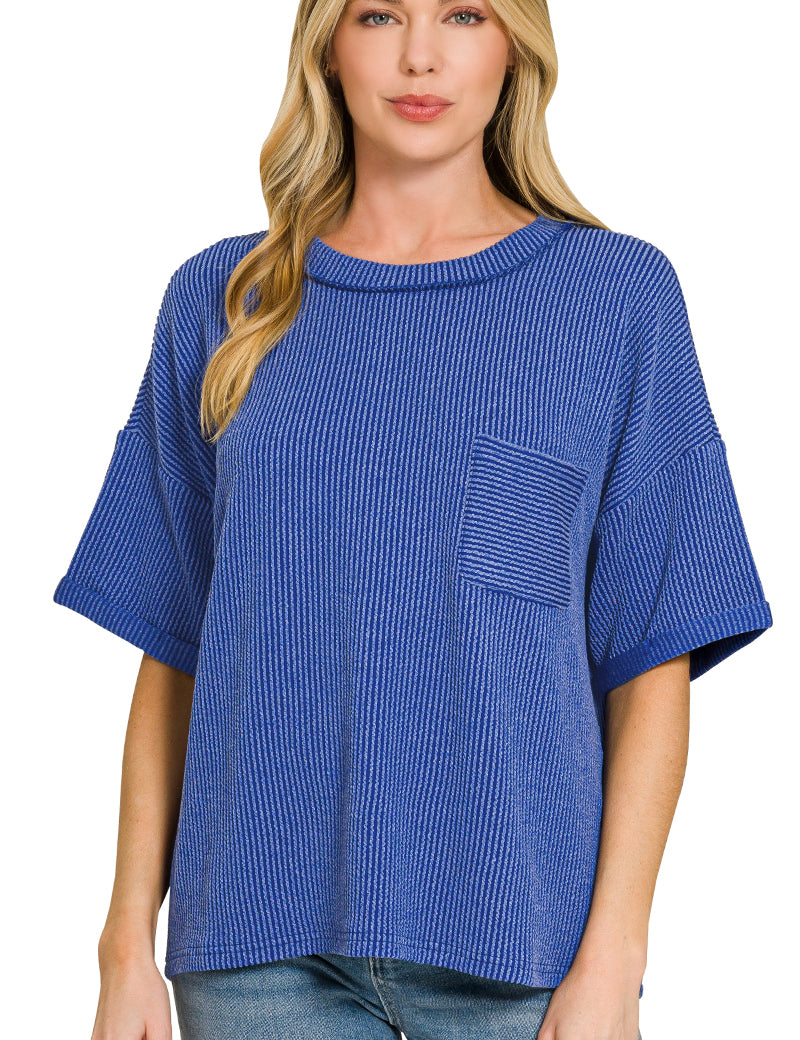 Raised- Rib Front Pocket Top Zenana RTS