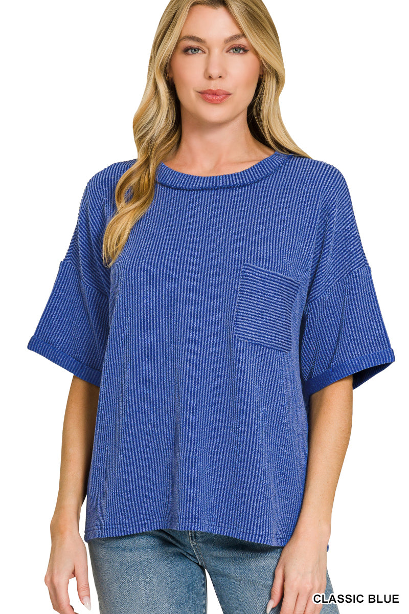 Raised- Rib Front Pocket Top Zenana RTS