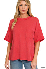 Raised- Rib Front Pocket Top Zenana RTS