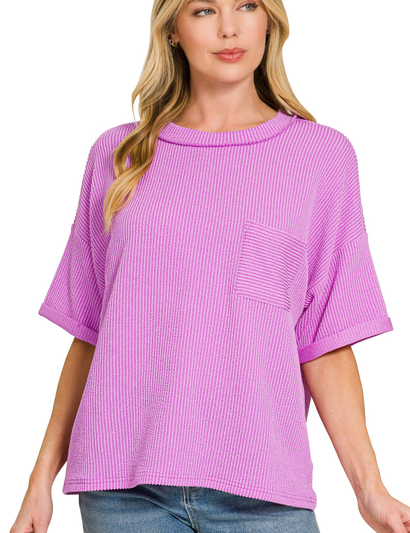 Raised- Rib Front Pocket Top Zenana RTS