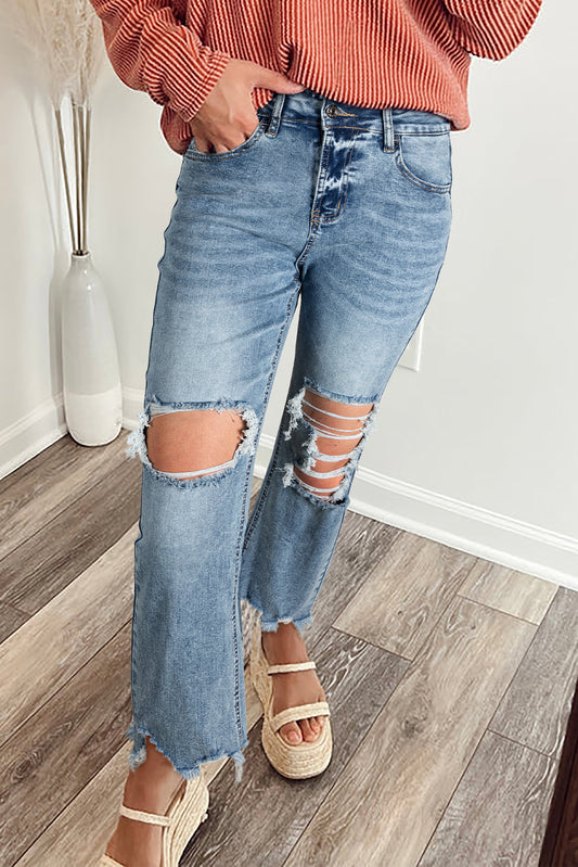 Raw Hem Ripped Flare Jeans OOTD
