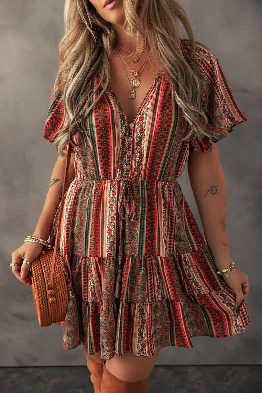 Red Bohemian Ruffle Tiered Dress RTS