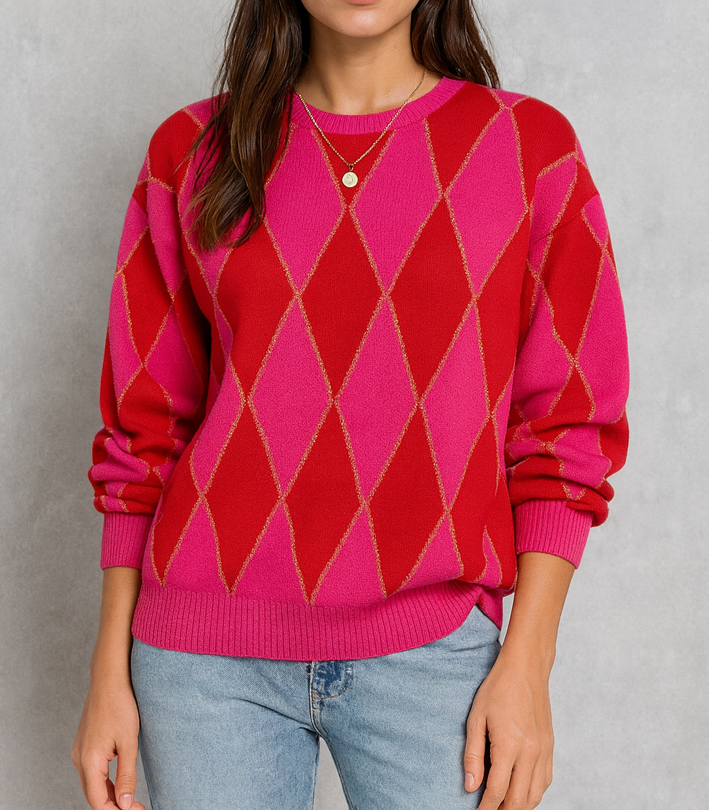 Red Diamond Checkered Sweater New RTS
