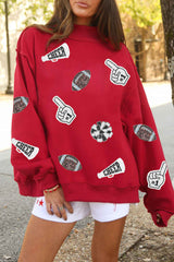 Red Football Sequin Cheer Sweatshirt New RTS