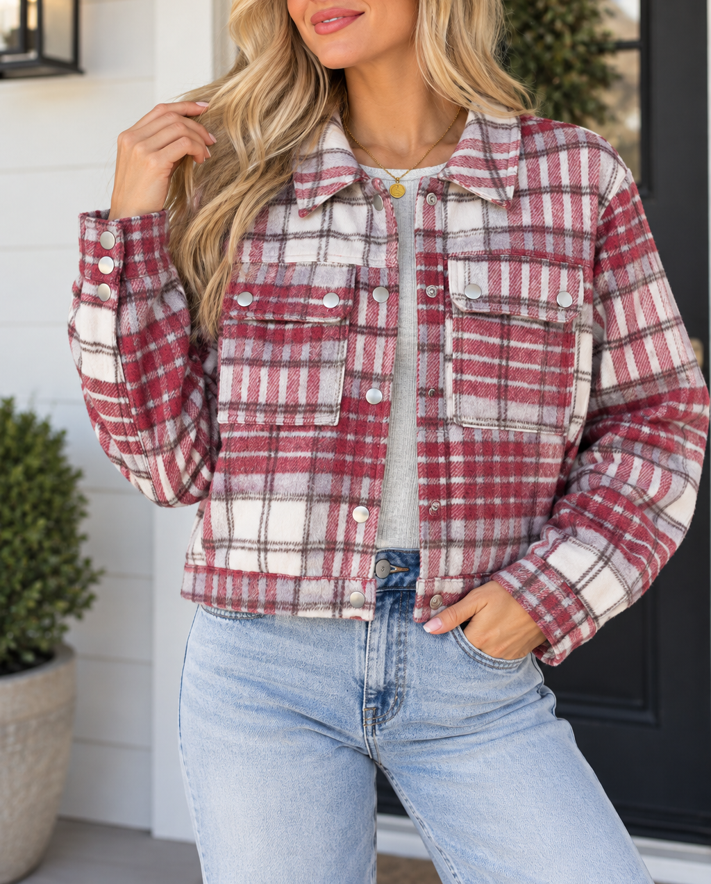 Red Plaid Flannel Jacket