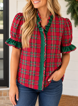 Red Plaid Ruffle Shirt