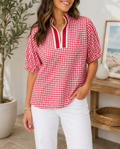 Plaid Trim Blouse *multiple colors*