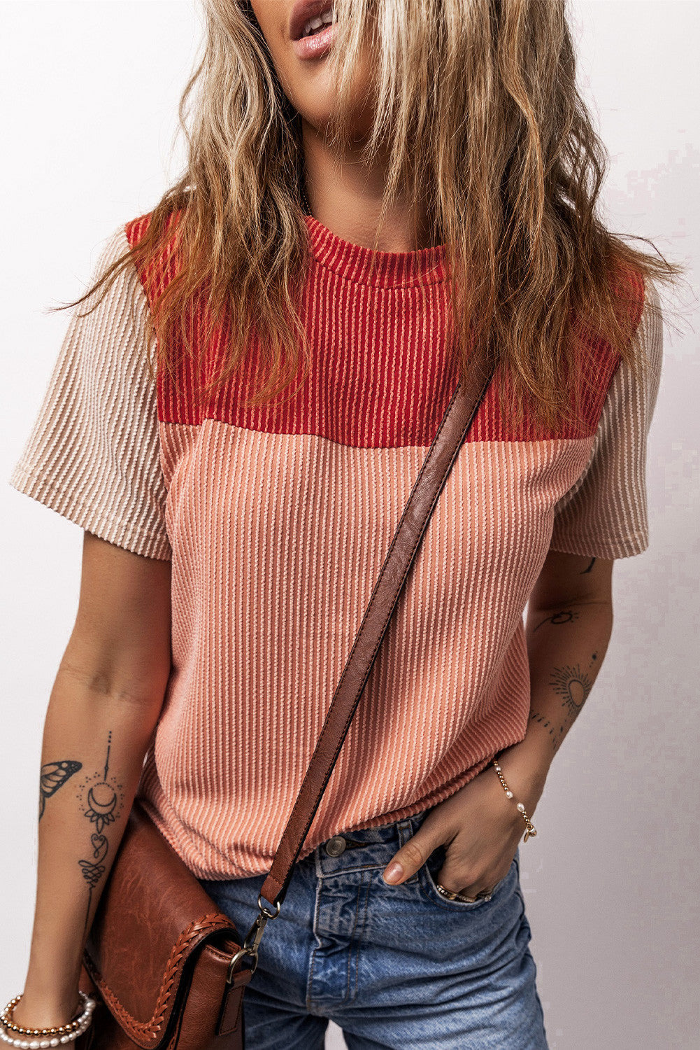 Red Rib Colorblock Shirt RTS