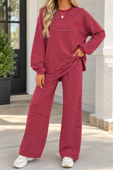 Red Stripe Elastic Casual Set