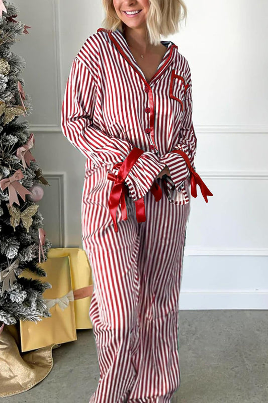 Red Stripe Velvet Trim PJs New RTS