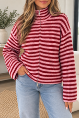 Red Stripe Zip Cardigan